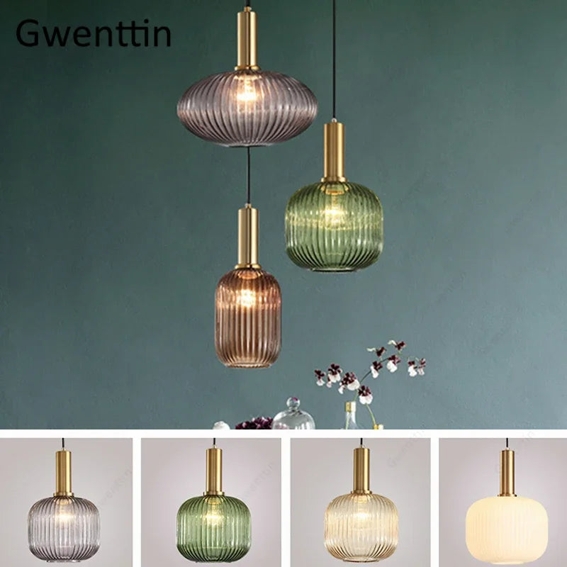 Afralia™ Stained Glass Pendant Lights Nordic Modern Hanging Lamps for Home Decor