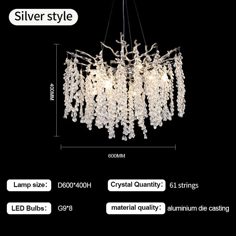 Afralia™ Grape Crystal Chandelier Silver Gold LED Tree Branch Luxury Lighting