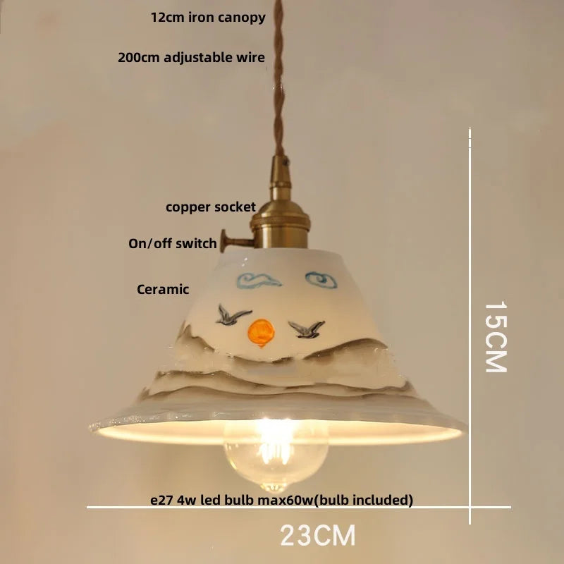 Afralia™ Japan Style Wood LED Pendant Light Fixture Clear Glass Adjustable Hanging Lamp