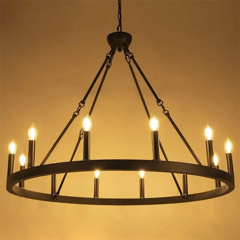 Afralia™ Iron Round LED Pendant Chandelier for Living, Cafe, Restaurant décor