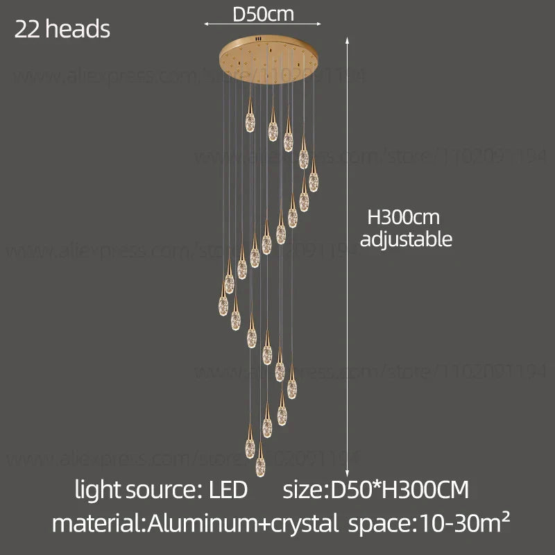 Afralia™ Modern Crystal Chandelier for Villa High Living Room, LED Ceiling Light