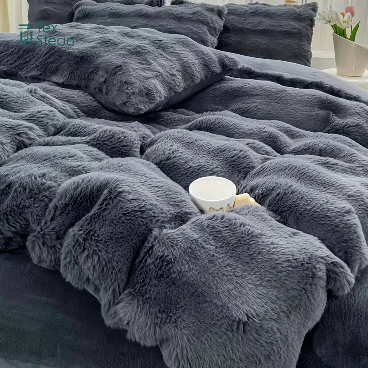 Afralia™ Shaggy Faux Fur Comforter Set - Cozy 3 Piece Bedding Ensemble