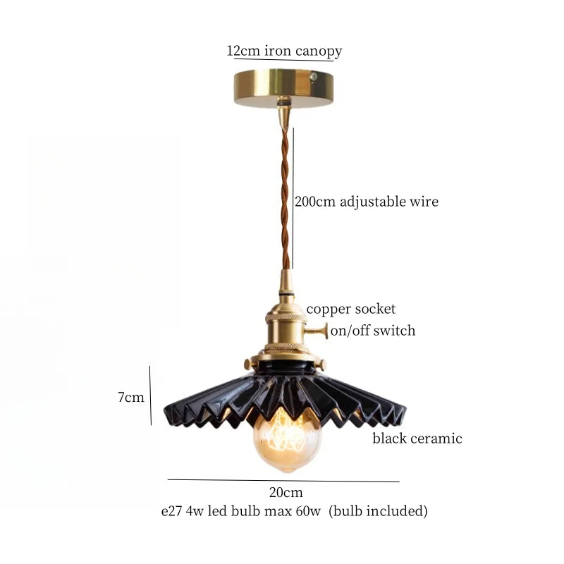 Afralia™ White Ceramic LED Pendant Lamps with Vintage Brass Finish