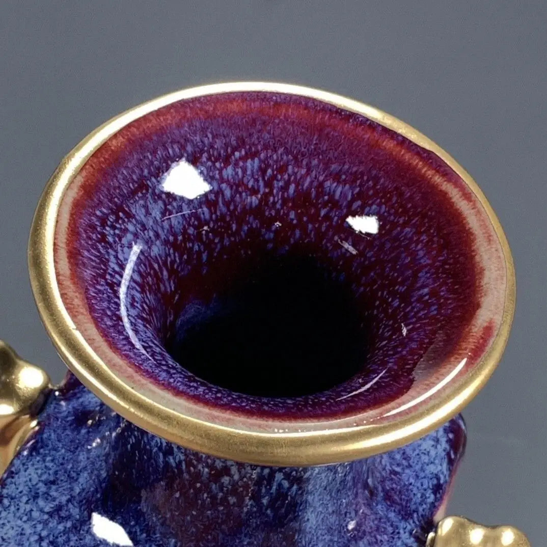 Afralia™ Jun Porcelain Gilded Gemstone Inlaid Vase - Chinese Living Room Ornaments