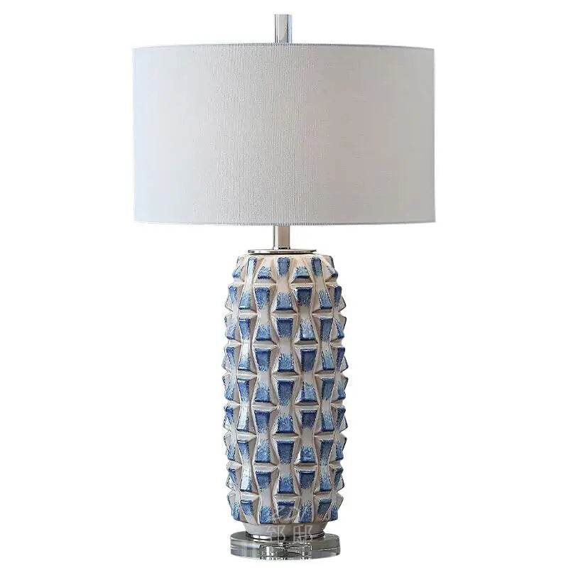 Afralia™ Prismatic Blue Ceramic Table Lamp for Elegant Living Room and Bedroom Decor