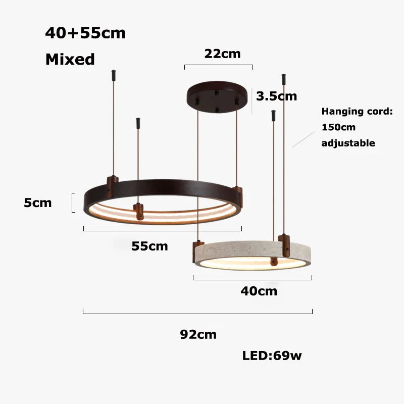 Afralia™ Stone Wood Ring LED Chandelier for Foyer Bedroom