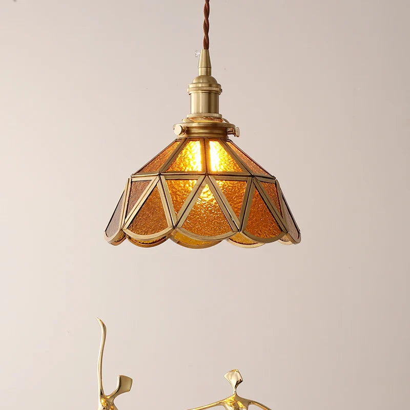 Afralia™ Amber Glass LED Pendant Light - Nordic Modern Copper Suspension Luminaire for Home