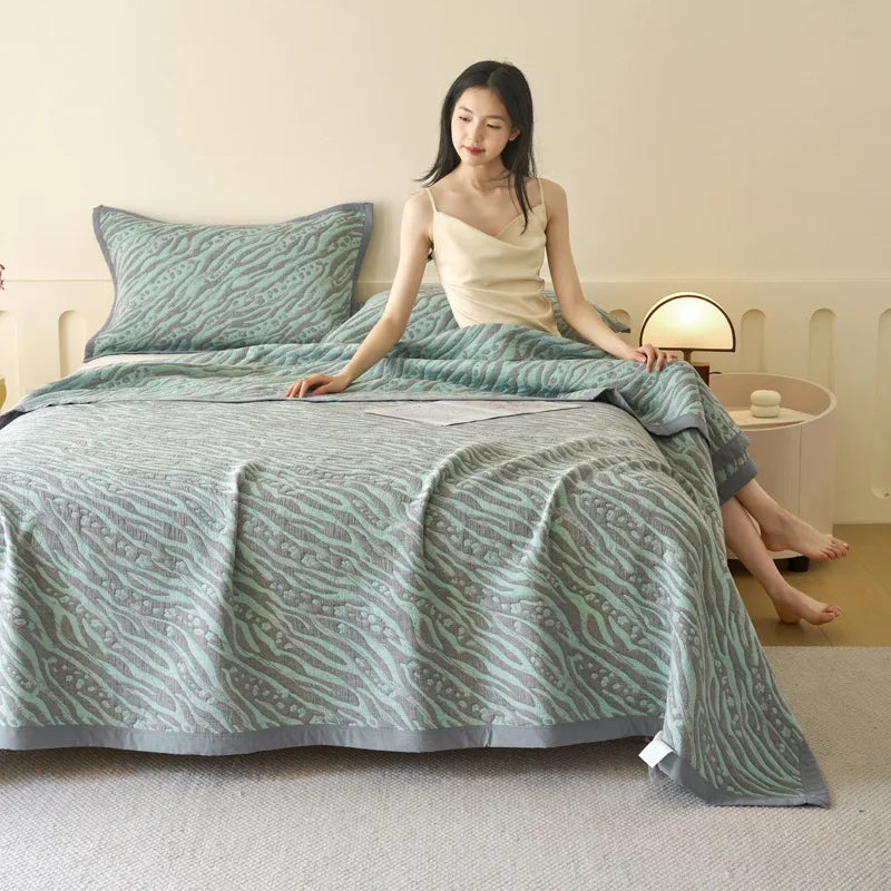 Afralia™ Cotton Three-Layer Towel Blanket with Pillow - Summer Cool Quilt