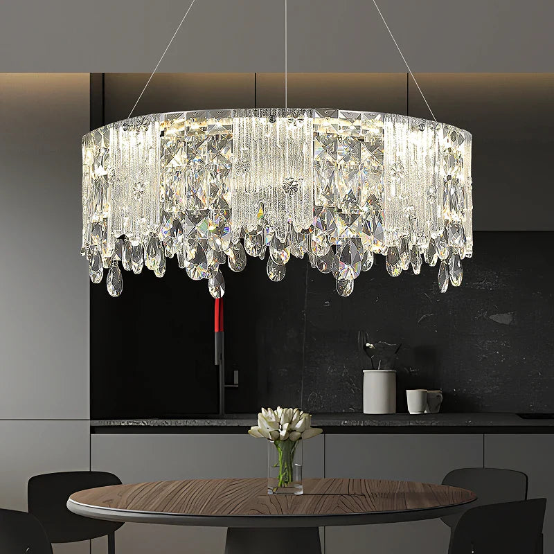 Afralia™ Chrome Crystal Pendant LED Chandelier for Living Dining Bedroom.