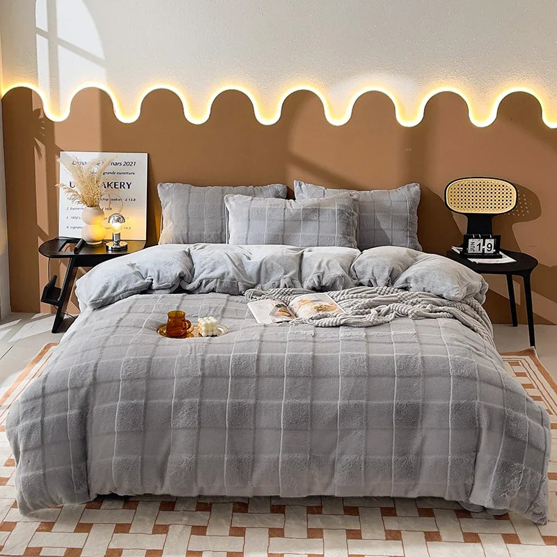 Afralia™ Plush Faux Rabbit Fur Velvet Bedding Set - Full Queen King Size