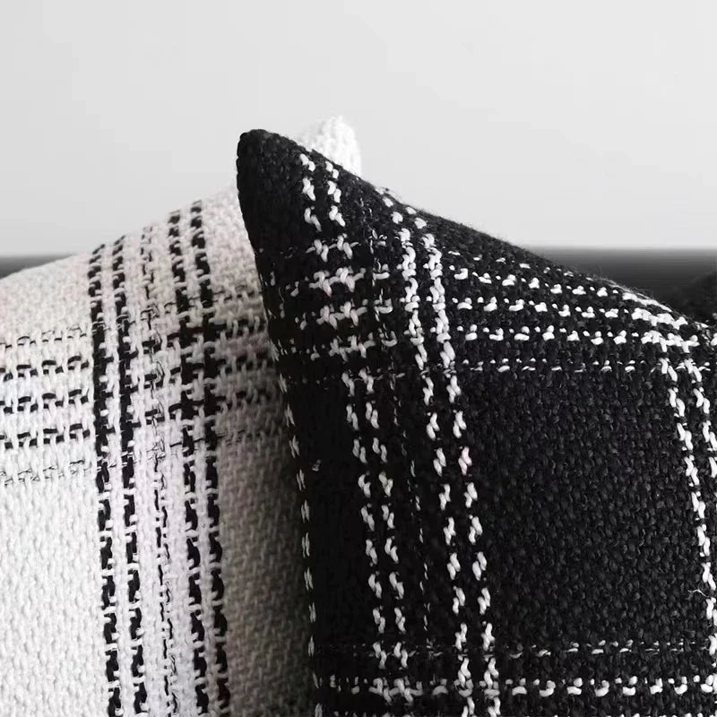 Afralia™ Geometric Plaid Woven Cushion Cover - Black and White Crochet Pillow Case