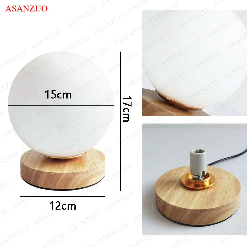 Afralia™ White Glass Ball Table Lamp - Nordic Bedroom LED Lighting