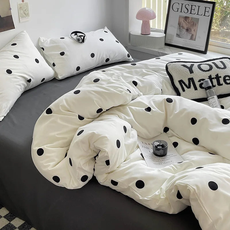 Afralia™ Polka Dot Striped Bedding Set for Summer. Soft Cozy Duvet Cover. All Seasons Single Double Bed Linens.