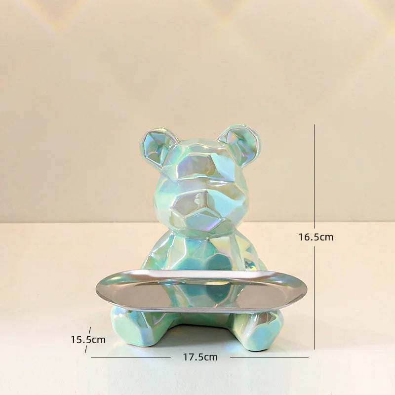 Geometric Bear Coin Bank by Afralia™: Ceramic Home Decor and Organizer