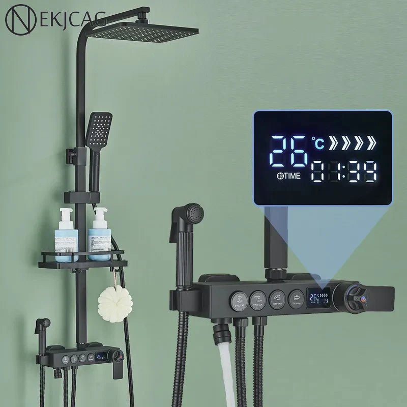 Afralia™ Digital Display Thermostatic Shower Faucet Set Rainfall Shower Mixer
