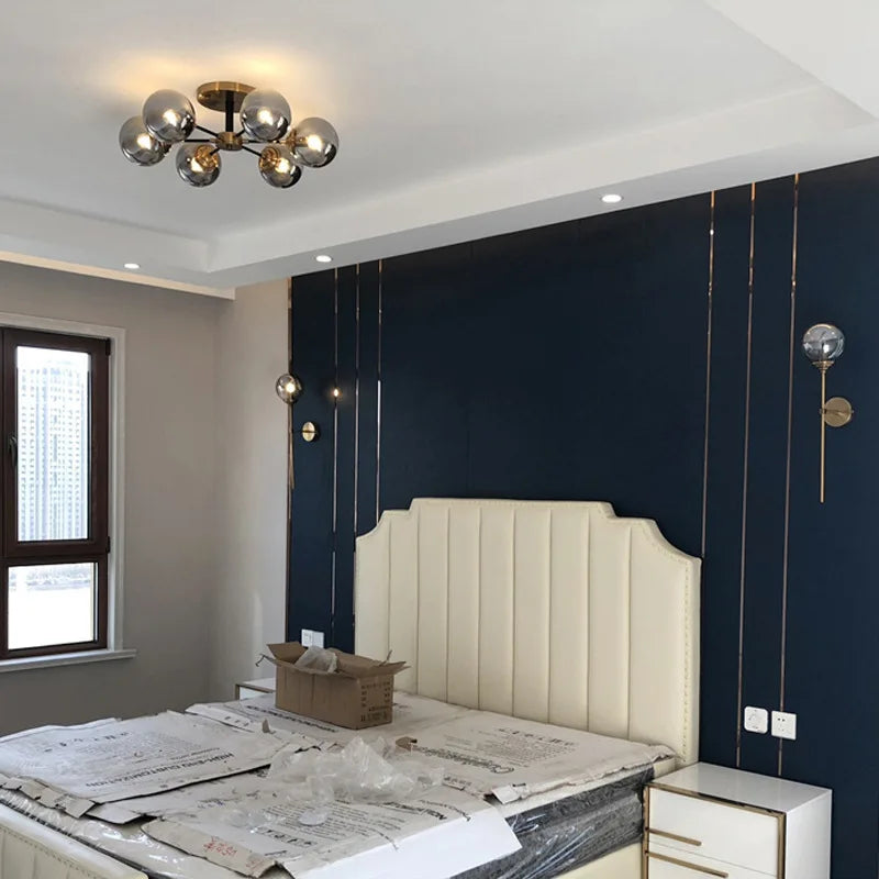 Afralia™ Glass Ball LED Chandelier Ceiling Light for Living Room & Bedroom