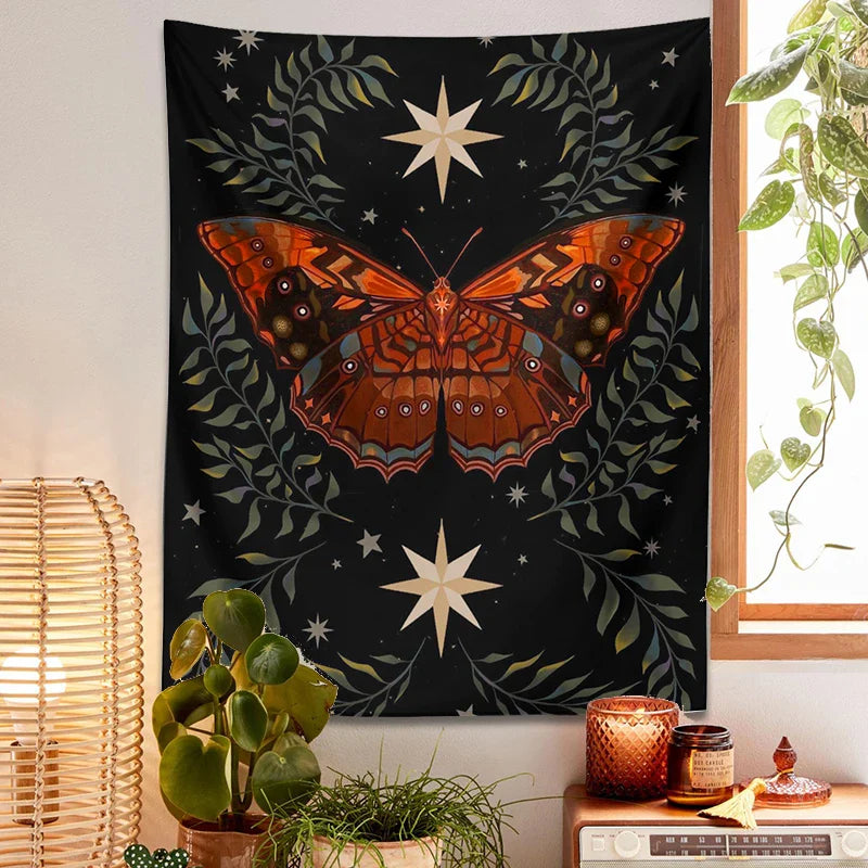 Afralia™ Moon Phase Butterfly Vintage Aesthetic Tapestry Butterfly Star Room Decor