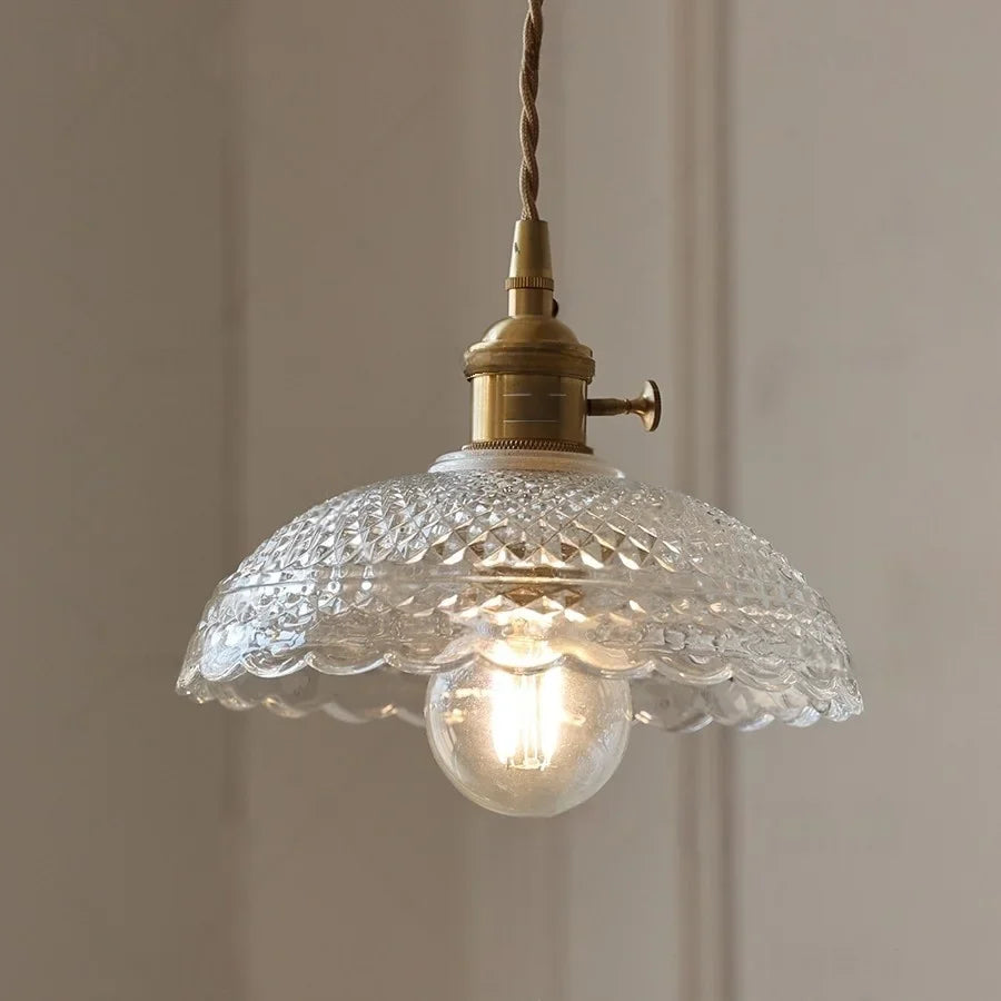 Afralia™ Flower Glass LED Pendant Lights with Copper Knob Switch for Modern Spaces