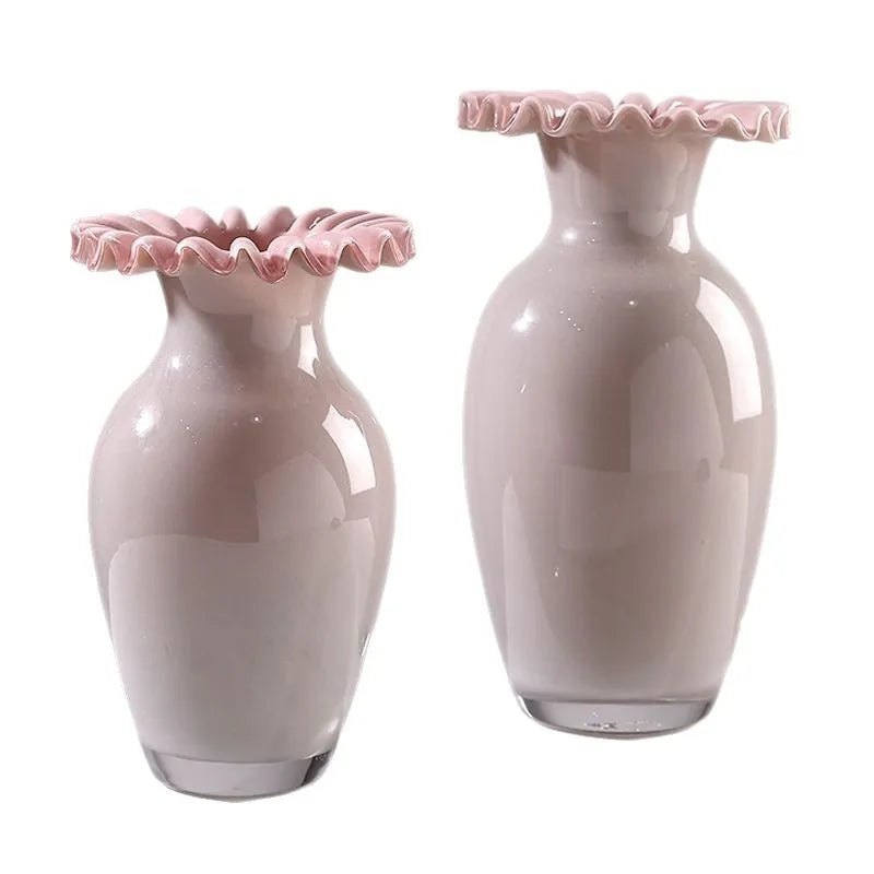 Afralia™ Pink Glass Vase Lace Flower Arrangement Hydroponics Terrarium Home Decor