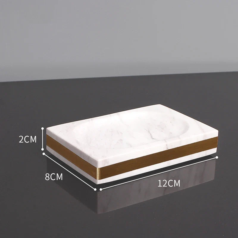 Afralia™ Volakos White Marble Bathroom Set with Golden Accents