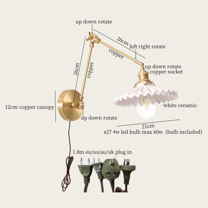 Afralia™ Copper Vintage LED Wall Sconce with Pull Chain for Stair, Loft, Bathroom, Bedroom