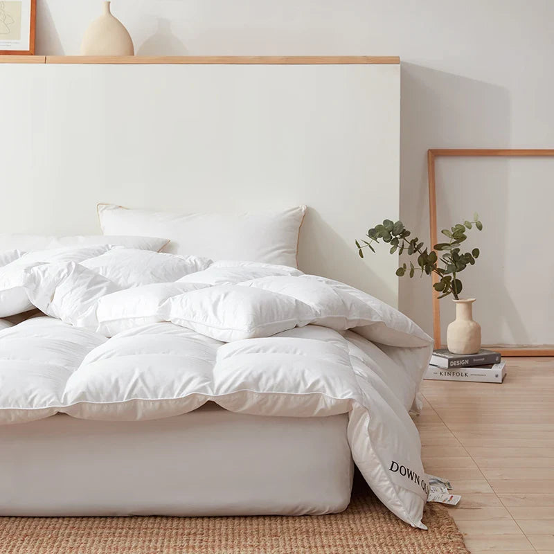 Afralia™ Luxe Cotton Cover White Goose Down Comforter, 5 Star Hotel Bedspread