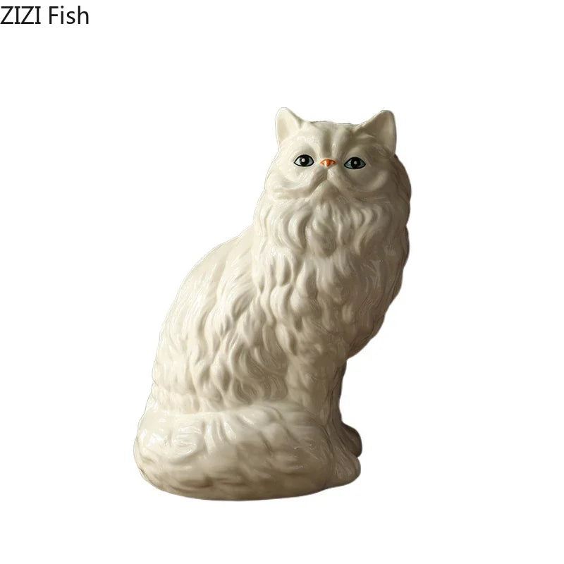 Afralia™ Ceramic White Cat Vase for Desk Decor and Artificial Flowers Arrangement
