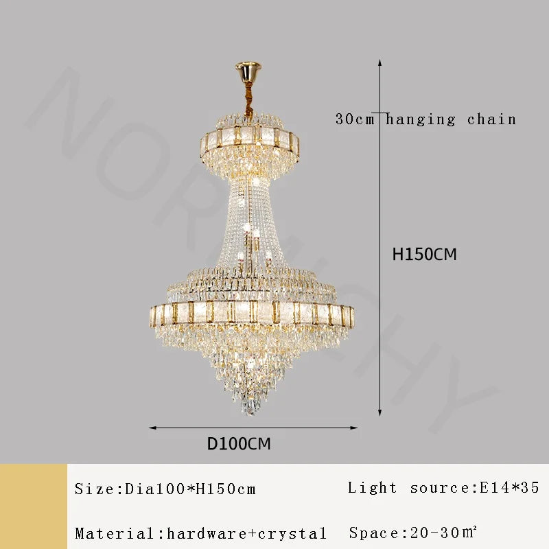 Afralia™ Luxury Gold Crystal Chandelier LED Hanging Lamp for Home Decoration