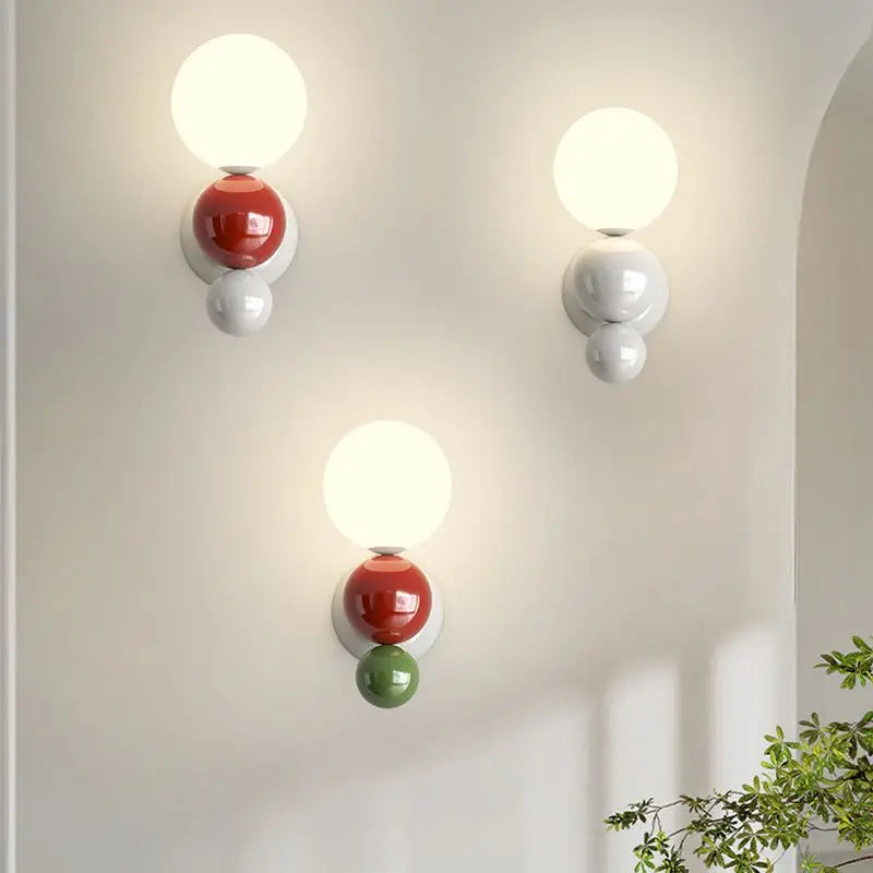 Afralia™ LED Wall Light Red Green White Metal Kids Room Lamp White Acrylic Ball