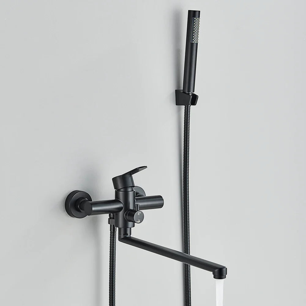 Afralia™ Matte Black Tub Shower Faucet with Swivel Spout Wall Mount Bath Mixer