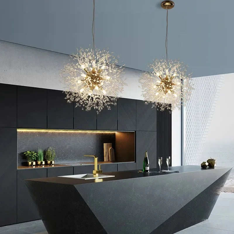 Afralia™ Modern Crystal LED Dandelion Chandelier for Home Living Room Dining Hall Decor