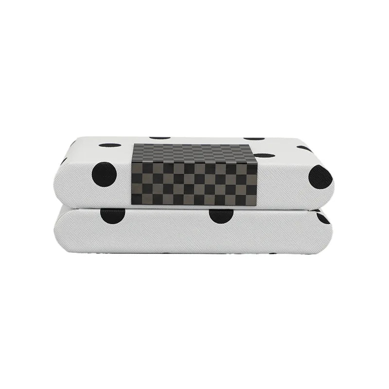 Afralia™ Black & White Polka Dot Leather Storage Box | Geometric Pattern Desktop Organizer