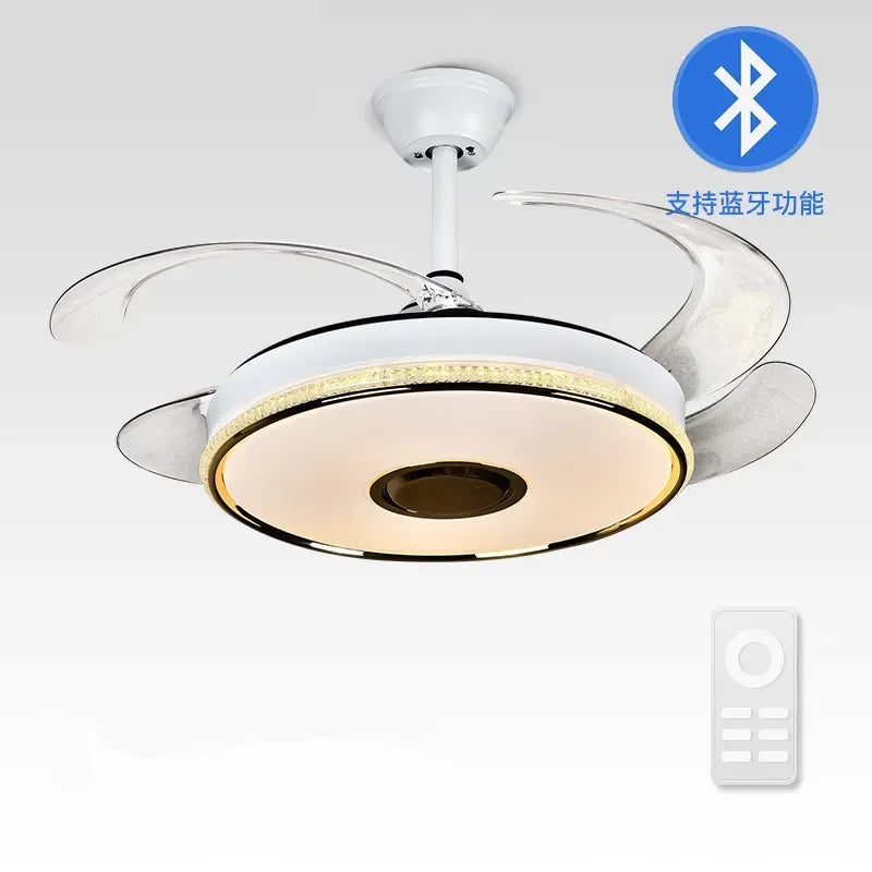Afralia™ 90 Modern Ceiling Fan with Bluetooth Speaker, LED Light, and Remote Control