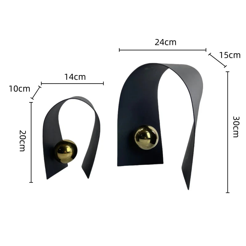 Afralia™ Golden Sphere Metal Arches Geometric Art Ornaments for Home Decor