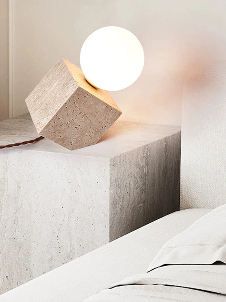 Afralia™ Nature Stone Cream Table Lamp: Retro Japanese Style Bedside Light with Replaceable Bulb