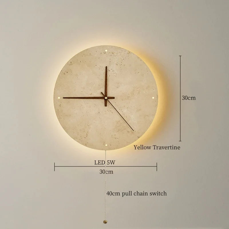 Afralia™ Vintage Wabi Sabi Yellow Travertine LED Wall Clock for Home and Bedroom