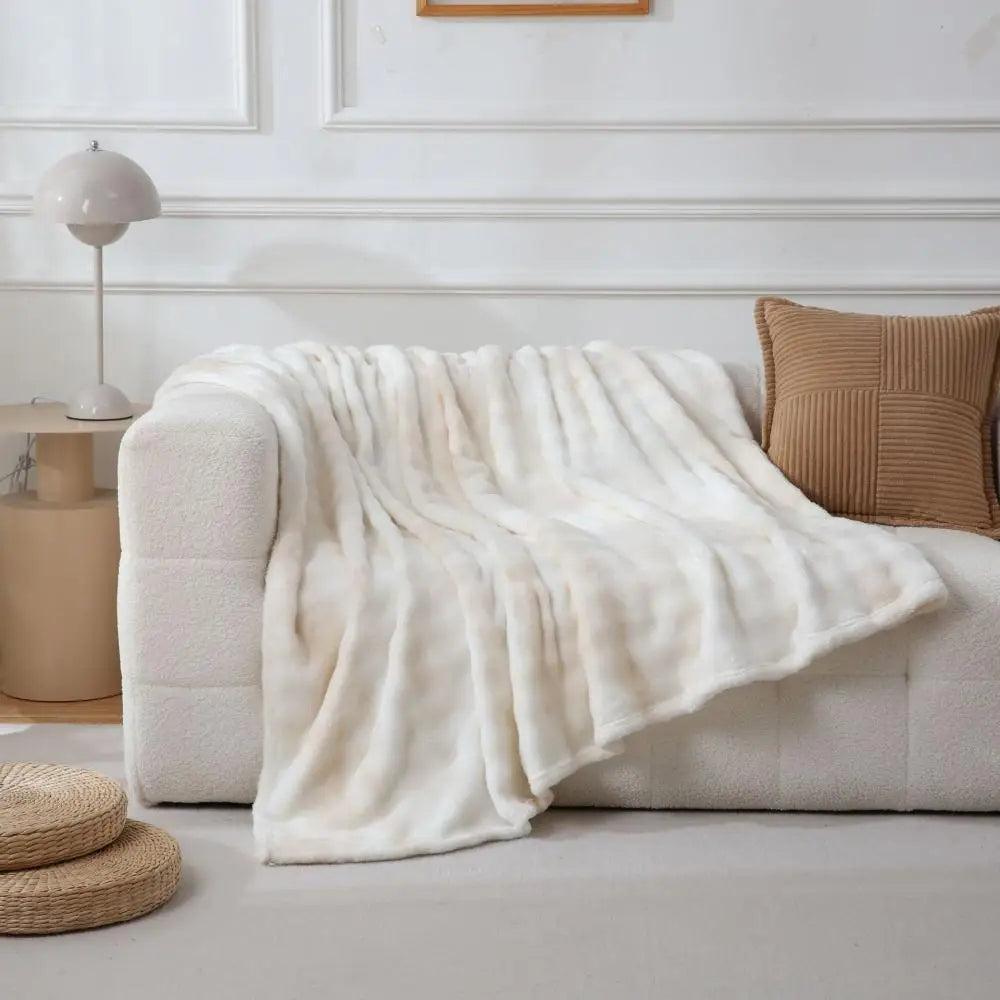 Afralia Fuzzy Faux Fur Blanket - Cozy & Soft Reversible Throw for Sofa and Bed