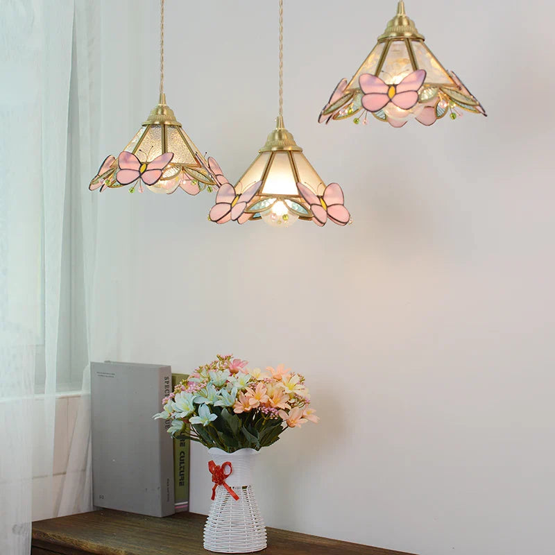Afralia™ Nordic Pink Glass LED Pendant Light with Adjustable Brass Wire