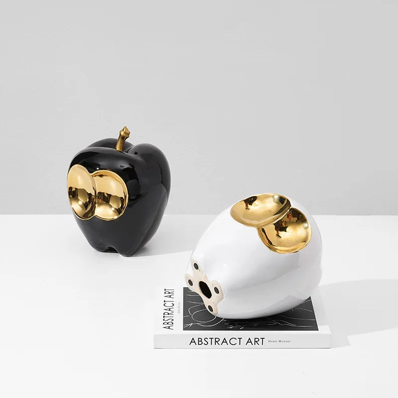 Afralia™ Golden Apple Sculpture: Abstract Ceramic Handicraft Simulated Fruit Figurine Home Decor.