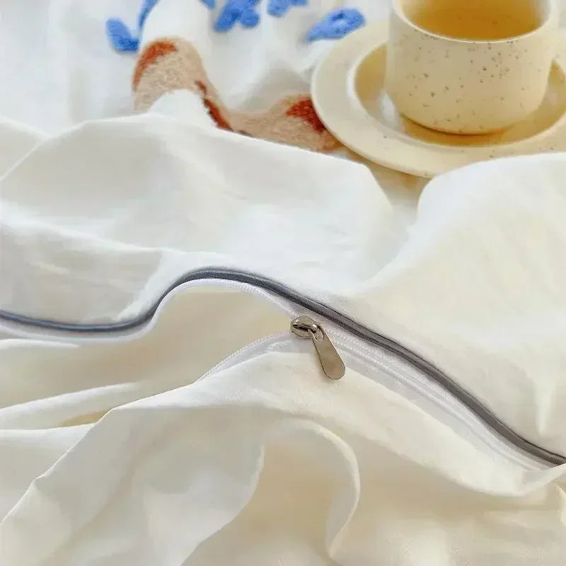 Afralia™ Cute Bear & Sheep Embroidery Bedding Set for Single/Double Bed