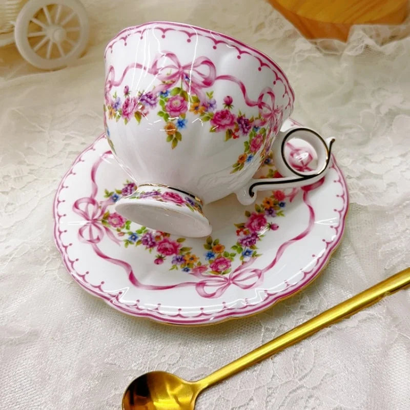 Afralia™ Tea & Coffee Set: Retro Pot, Cup, Saucer, Bow Pot, and Cup Set for Home Kitchen