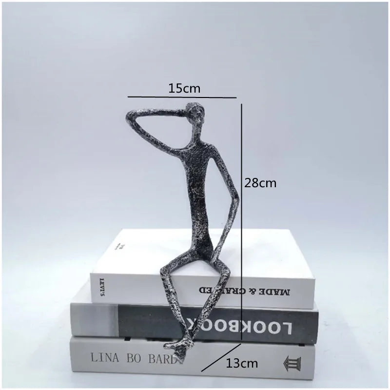 Afralia™ Abstract Metal Human Sculpture Cast Iron Black Person Desktop Ornament