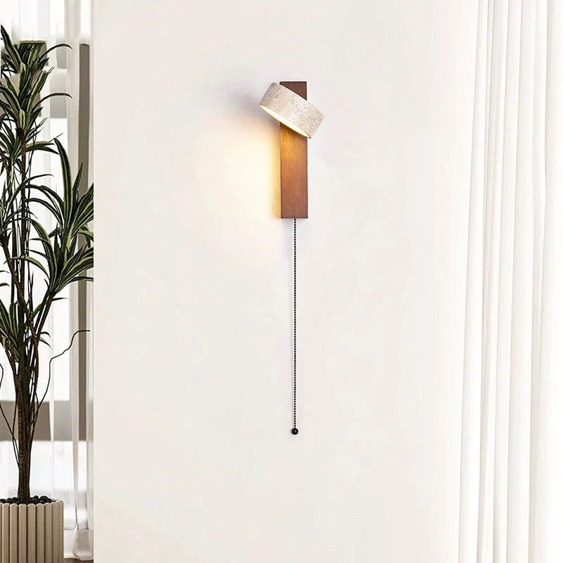 Afralia™ Cream Style Bedside Wall Lamp Rotatable LED Light Log Wood Stone Walnut