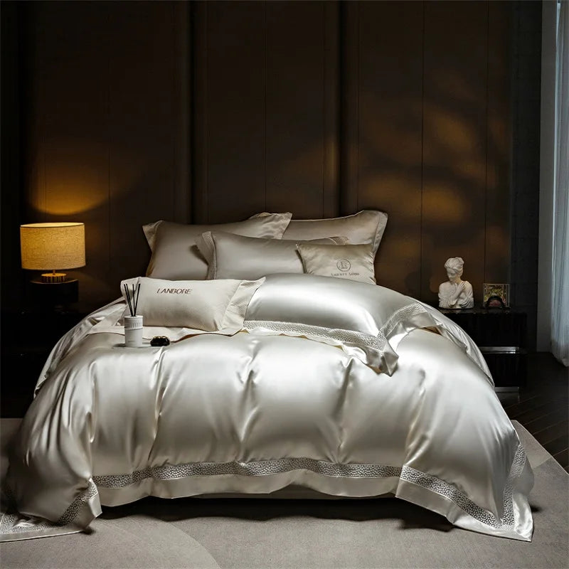 Afralia™ French Hollow Luxury Bedding Set with Lyocell Cotton Duvet Cover, Sheet & Pillowcases