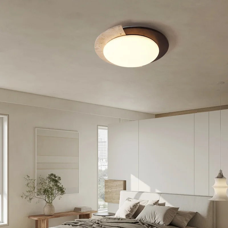 Afralia™ Yellow Travertine LED Ceiling Light: Nordic Modern White PE Flush Mount