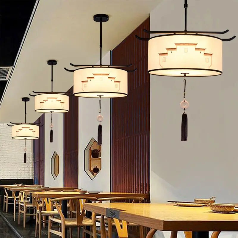 Afralia™ Zen Style Antique Fabric Pendant Light for Chinese Style Bedroom and Tea House