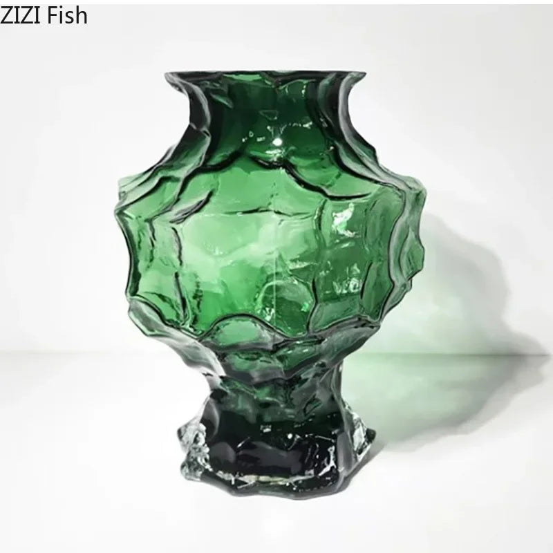 Afralia™ Irregular Glass Vase: Desk Decor, Flower Arrangement, Aesthetic Room Pot