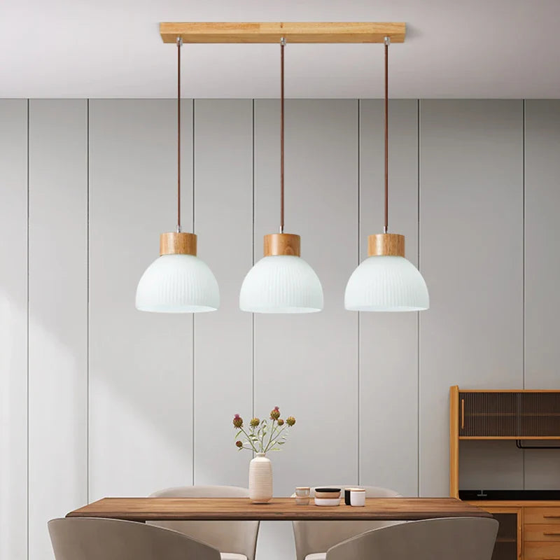 Afralia™ Nordic Wood Glass LED Pendant Light for Dining Kitchen Living Room