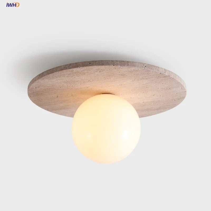 Afralia™ White Glass Ball LED Ceiling Lights Modern Yellow Cave Stone Home Decor