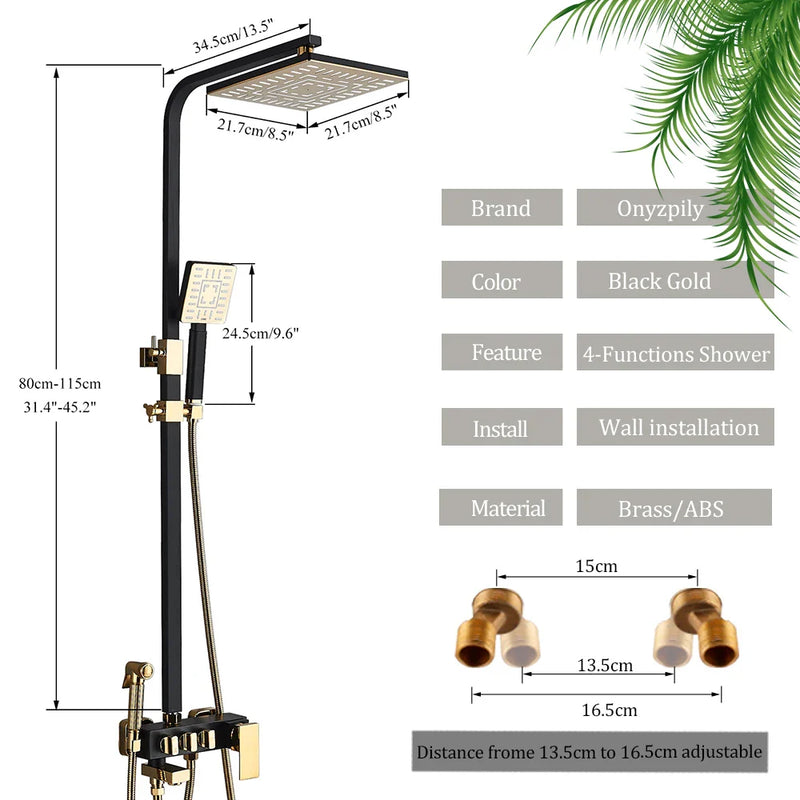 Afralia™ 8" Rainfall Shower Set with Bidet Function, Wall Mounted Hot Cold Mixer Tap